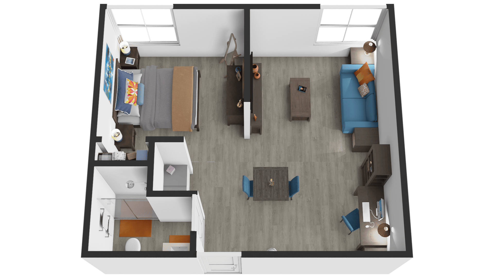 One bedroom floor plan, approximately 435 square feet