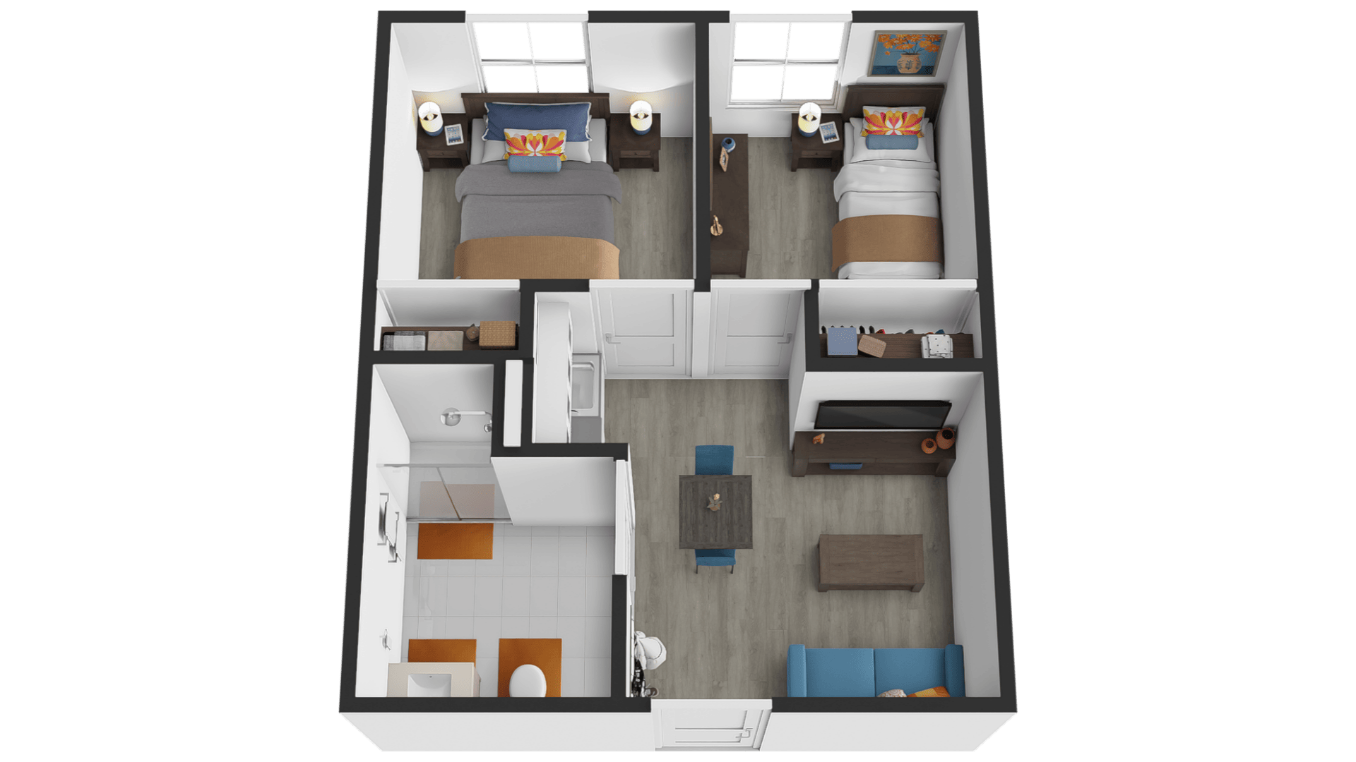 Two bedroom companion floor plan, approximately 460 square feet