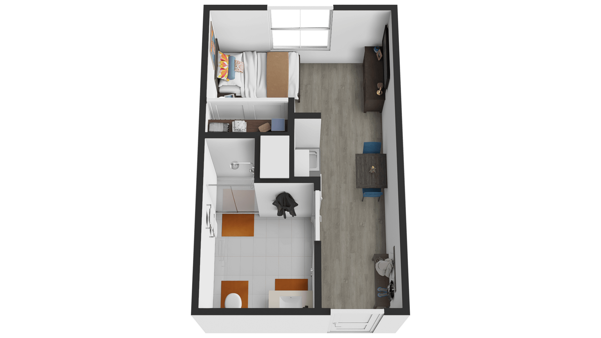 Studio floor plan, approximately 299 square feet