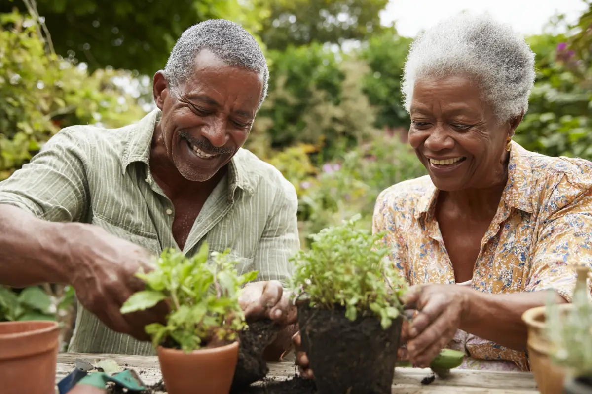 Residents gardening together outdoors
