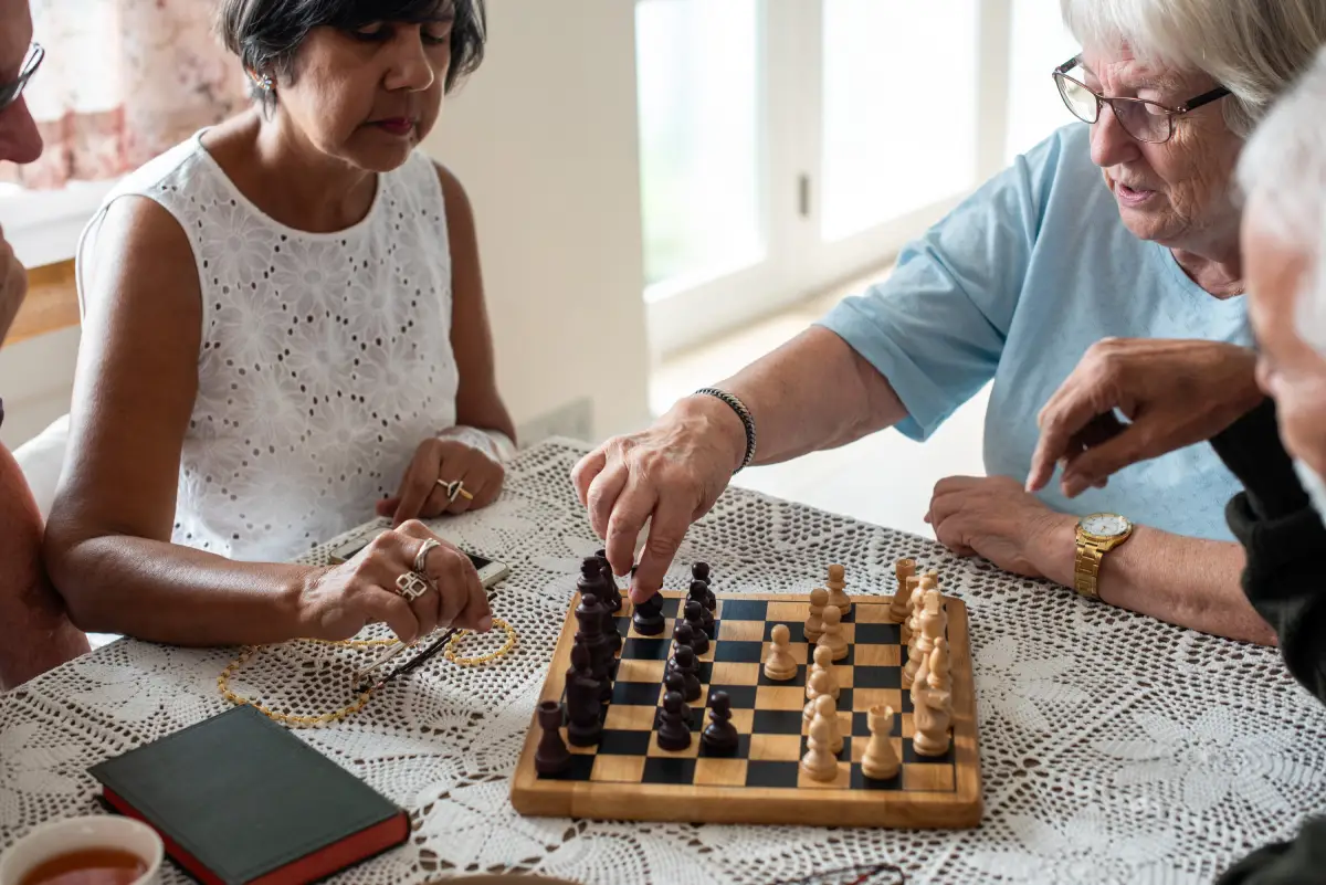 Two residents playing chess together